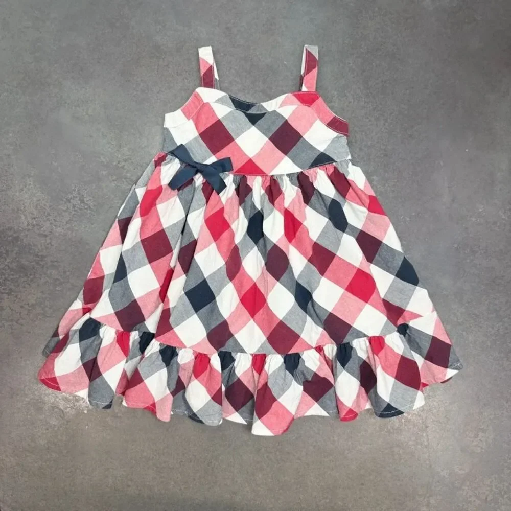 Gymboree Ruffle Twirl Circle Dress 9-12M Red Navy Plaid Holiday Bow Dress